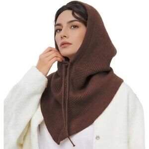 Women Brown Hooded Scarf Winter Beanie Hats Beanies Knitted Crochet Hat